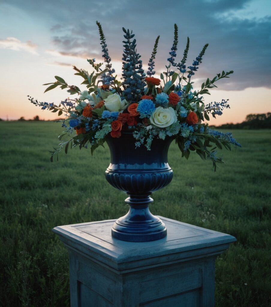 sunset flower arrangement, evening floral inspiration, subscription flower delivery, romantic flower settings, dusk garden photography