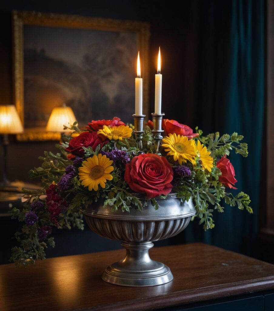 daily flower delivery, vintage flower urn, floral arrangement elegance, red roses symbolism, home decor flowers