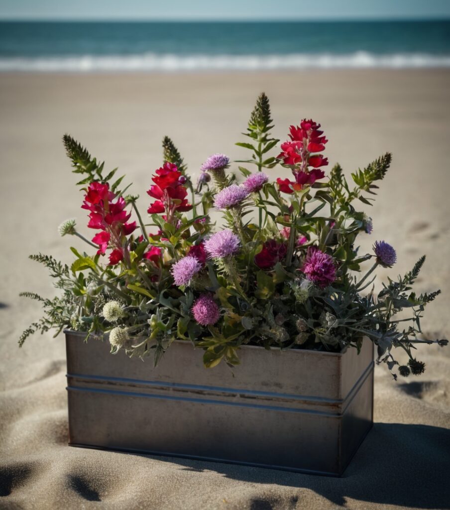 flower delivery service, seaside flower inspiration, beautiful beach blooms, home floral arrangements, snapdragons and thistles