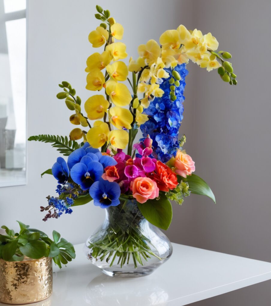 daily flower delivery, colorful flower arrangements, flower arrangement care, orchids and pansies, home floral accents